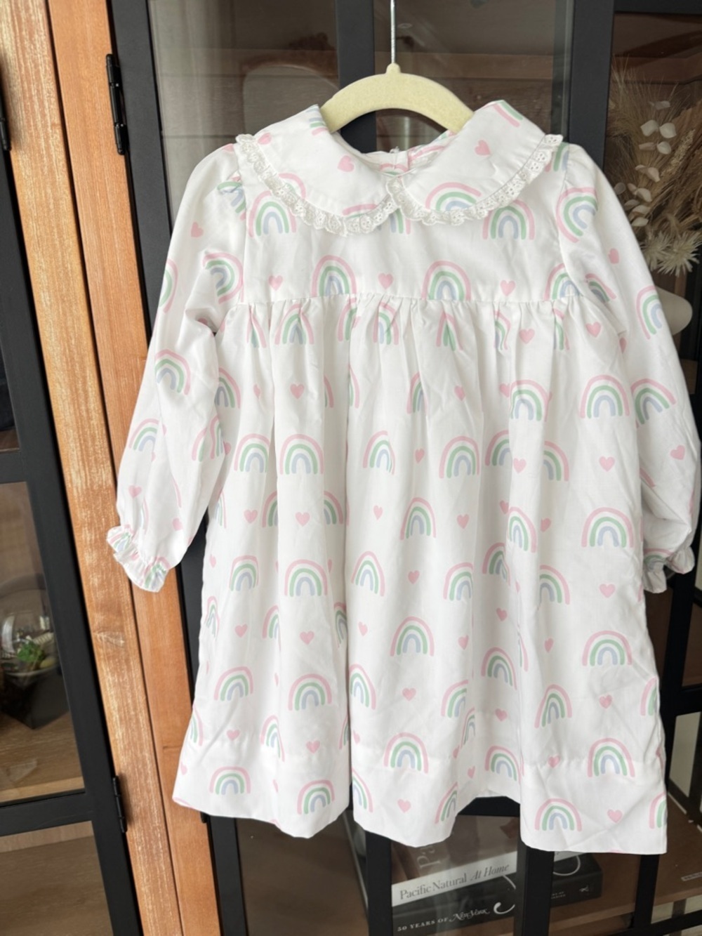 Cecil & Lou rainbow print long sleeve dress peter pan collar ruffle eyelet trim